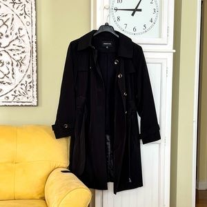 London Fog trench with detachable lining for chilly days.